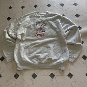 Here Comes Grandpa Embroidered Crewneck Sweatshirt Heather‎ Gray Men's L